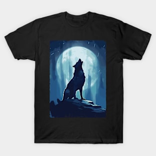 Full Moon Lone Aplha Blue Dire Wolf T-Shirt